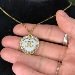 chanel Gold and White Heart Necklace